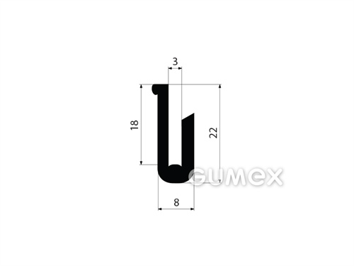 Gumový profil tvaru "U", 22x8/3mm, 60°ShA, NBR, -40°C/+70°C, čierny